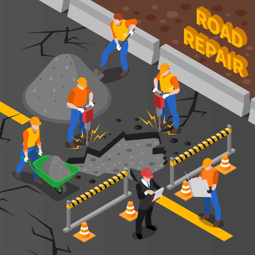Road Repair Isometric Composition