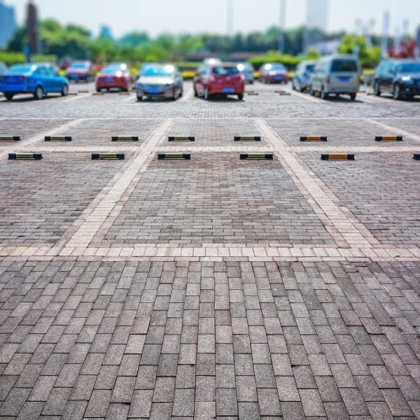Decorative brick pavers for a parking lot.