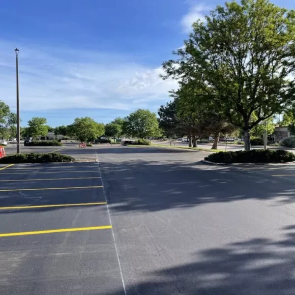 New parking lot --asphalt with new line striping.