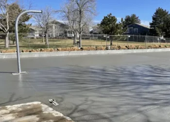 A new concrete parking lot, completed by National Pavement Partners