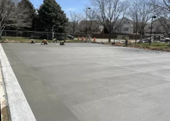 A new concrete parking lot, completed by National Pavement Partners