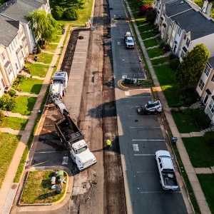 Aerial view of National Pavement Partners working in HOA community